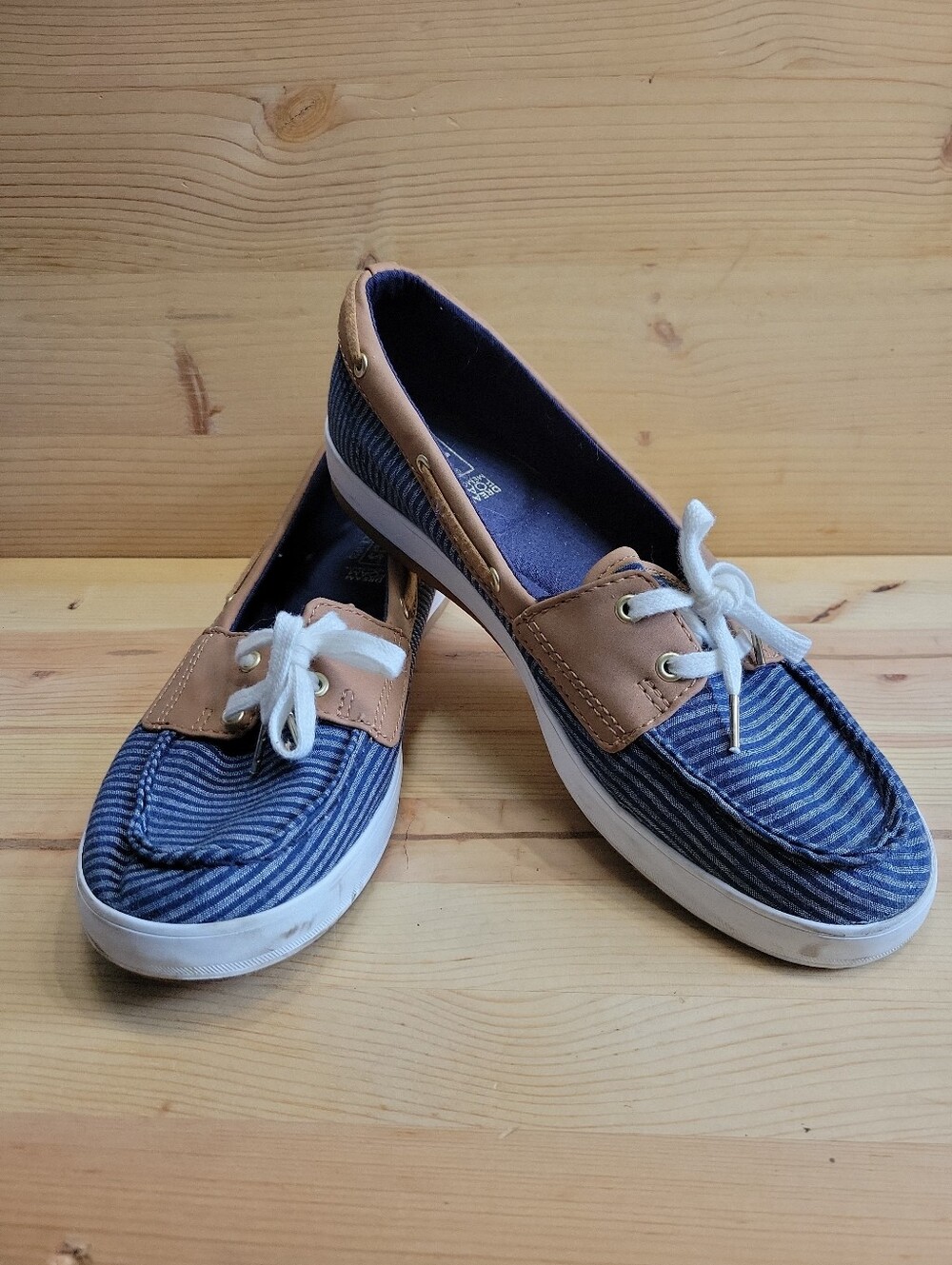 Keds Womens Boat Shoes Size 8 M Comfort Blue striped Fabric Lace Up